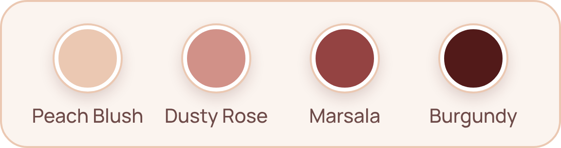 Colour theme: Peach Blush, Dusty Rose, Marsala, Burgundy